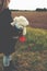 little girl observes her sorrounding wistfully with white teddy bear wearing a face mask in her arm