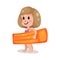 Little girl with orange inflatable mattress, kid ready to swim colorful character Illustration