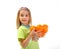 Little girl with oranges isolated on white