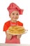 little girl with pancakes smilling