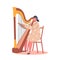 Little Girl Perform on Stage with Harp, Baby Playing Classical Music on Scene. Child Character Playing Concert on Stage