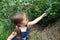 Little Girl Picking Blueberries