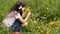 Little girl picking dandelions