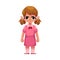 Little girl in pink dress standing with frowned, angry face