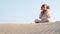 Little girl play panpipe in desert