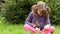 Little girl play with puppy