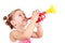 Little girl play trumpet