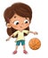 Little girl playing basketball bouncing a ball