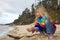 Little girl playing in sand