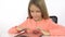 Little Girl Playing Tablet Browsing Internet, Kid Learning on Touchscreen Device, Child Studying for School, Online Gaming