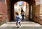 Little girl plays with her mother in a small and characteristic Italian village. San Felice Circeo, Lazio, Italy
