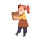 Little Girl with Ponytail Carrying Cardboard Box for Recycling Saving Earth Taking Care of Nature and Environment Vector