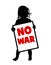 Little girl with a poster in her hands No to war. . Military conflict. Danger. Place for tex