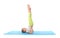 Little girl practicing yoga on white background