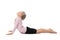 Little girl practicing yoga on white background