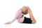 Little girl practicing yoga on white background