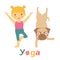 Little girl and pug doing yoga