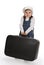 Little girl pulling a heavy suitcase
