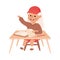 Little Girl Pupil Sitting at Table with Book and Raising Hand Engaged in Elementary Education Vector Illustration