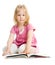 Little girl reading book on floor isolated
