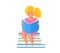 Little girl reading book holding textbook flat vector illustration