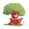 Little girl reading a book under the tree. Generative AI