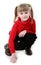 Little girl in red cardigan