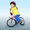 Little girl rides a bicycle. Sports lifestyle. Hobby. Children\'s illustration.