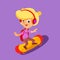 Little girl riding skateboard.