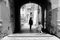 A little girl run towards her mom in the picturesque Italian village. San Felice Circeo, Lazio, Italy