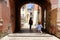 A little girl run towards her mom in the picturesque Italian village. San Felice Circeo, Lazio, Italy