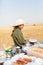 Little girl on safari bush breakfast