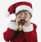 Little girl Santa Claus crying