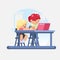 Little girl schoolgirl and boy schoolboy doing homework. Children workplace for study. Vector colorful illustration in flat style