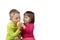 Little girl shares her apple with boy