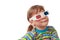 Little girl in shirt and anaglyph glasses