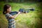 Little girl shooting crossbow