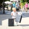 Little girl in shopping outlet village