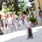 Little girl in shopping outlet village