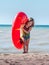 Little girl on the shores of lake Michigan