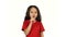 Little girl shows emotion, posing and have fun at white background