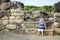 Little girl sightseeing historical ruins