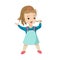 Little girl sings into a microphone, a children performance. Vector character