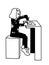 Little girl sits on a high chair, draws. Side view. Monochrome vector illustration of happy cute girl gets pleasure from