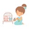 Little Girl Sitting on the Floor and Holding Hamster to Feed Vector Illustration