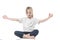 Little girl sitting in lotus position isolate