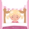 The little girl sleeps in the bed. Speech bubble with place for text or image. Vector.