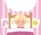 The little girl sleeps in the bed. Speech bubble with place for text or image. Vector.