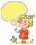 Little girl with a speech bubble showing sign of approvement