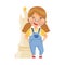 Little Girl Standing with Giant White Bishop Chess Piece or Chessman Vector Illustration